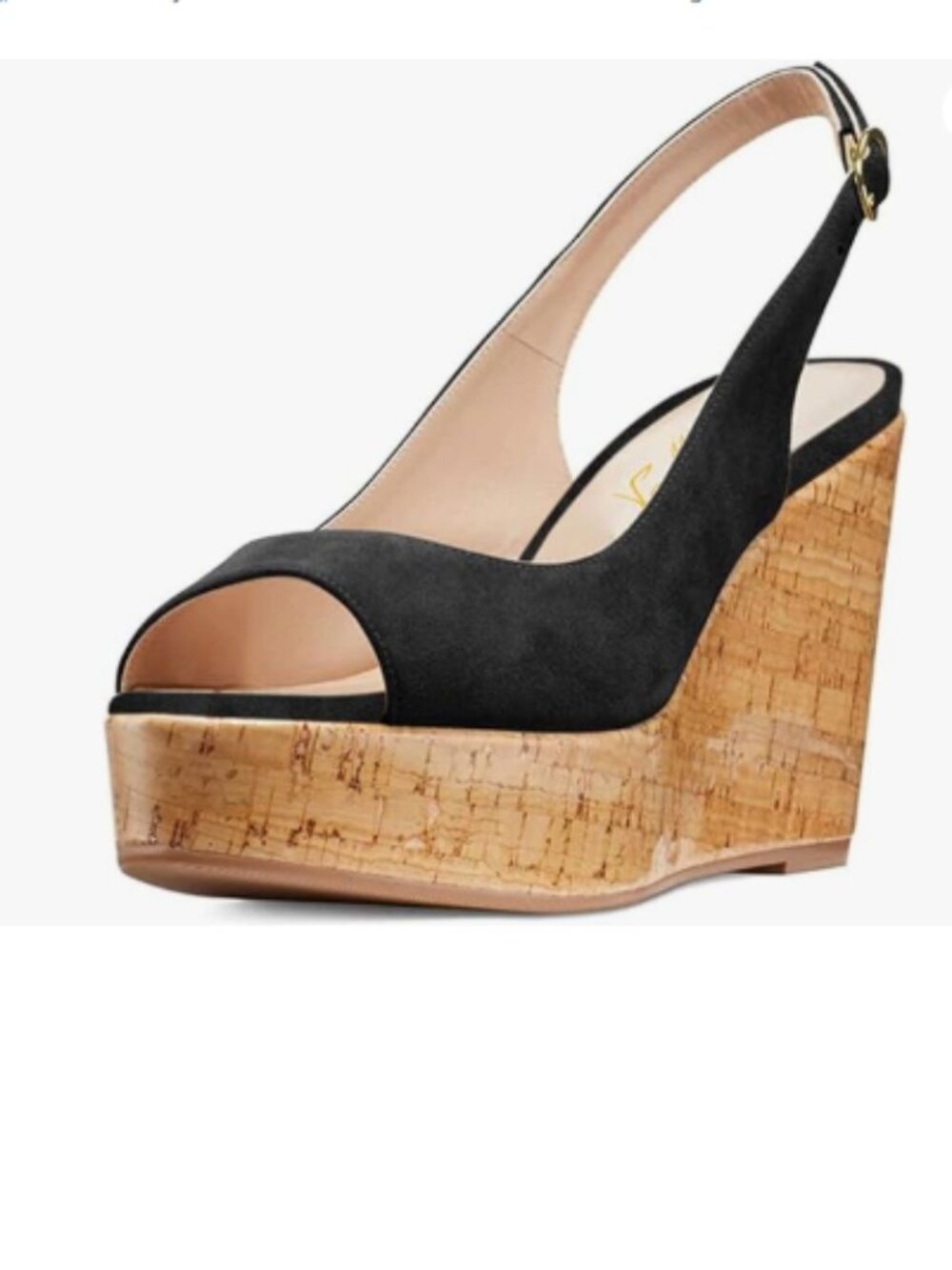 FOWT Black Peep Toe Slingback Platform Wedge High Heel Buckle Open Toe Sandals